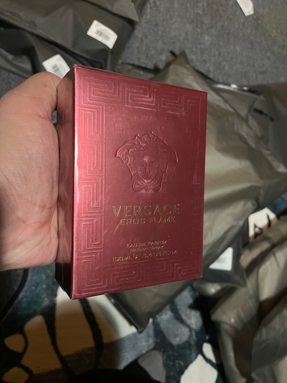 Versace Red Metallic Embossed Fragrance Box